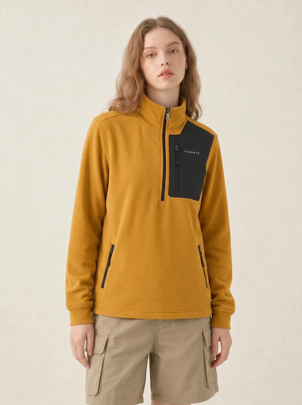 Ginger Yellow Stand-Collar Hiking Fleece Sweatshirt, image 5