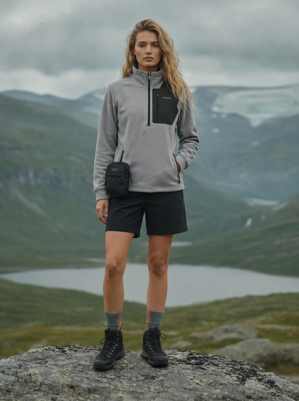Sudadera polar de senderismo con cuello alto gris, imagen 2