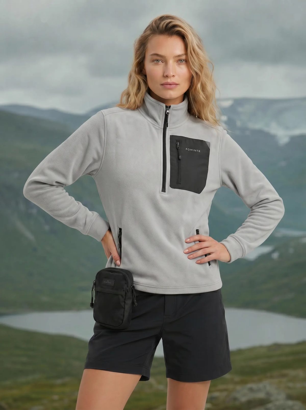 Sudadera polar de senderismo con cuello alto gris, imagen 4
