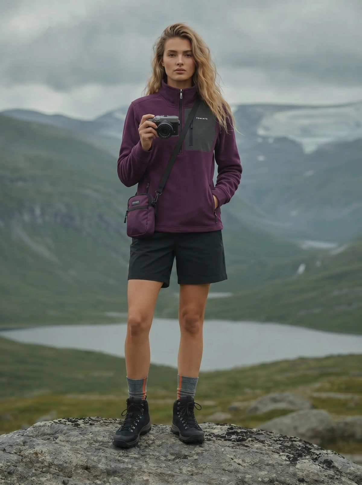 Sudadera polar de senderismo con cuello alto morada, imagen 2