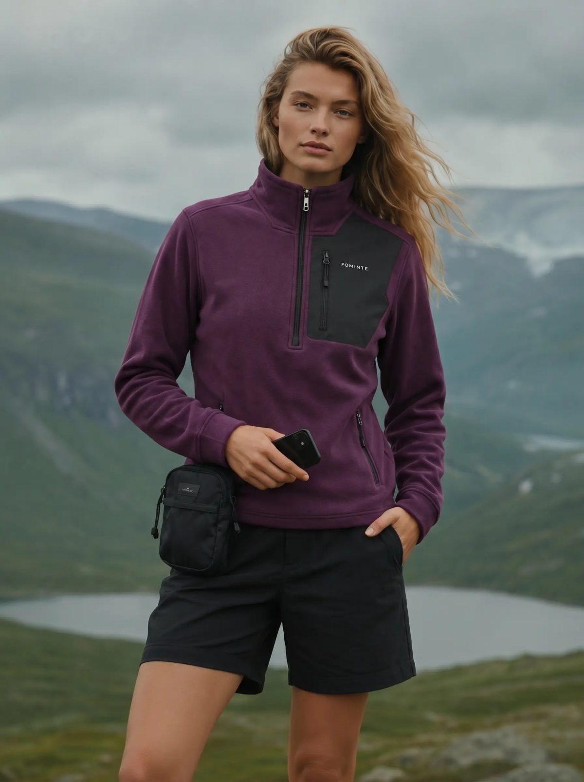 Sudadera polar de senderismo con cuello alto morada, imagen 4