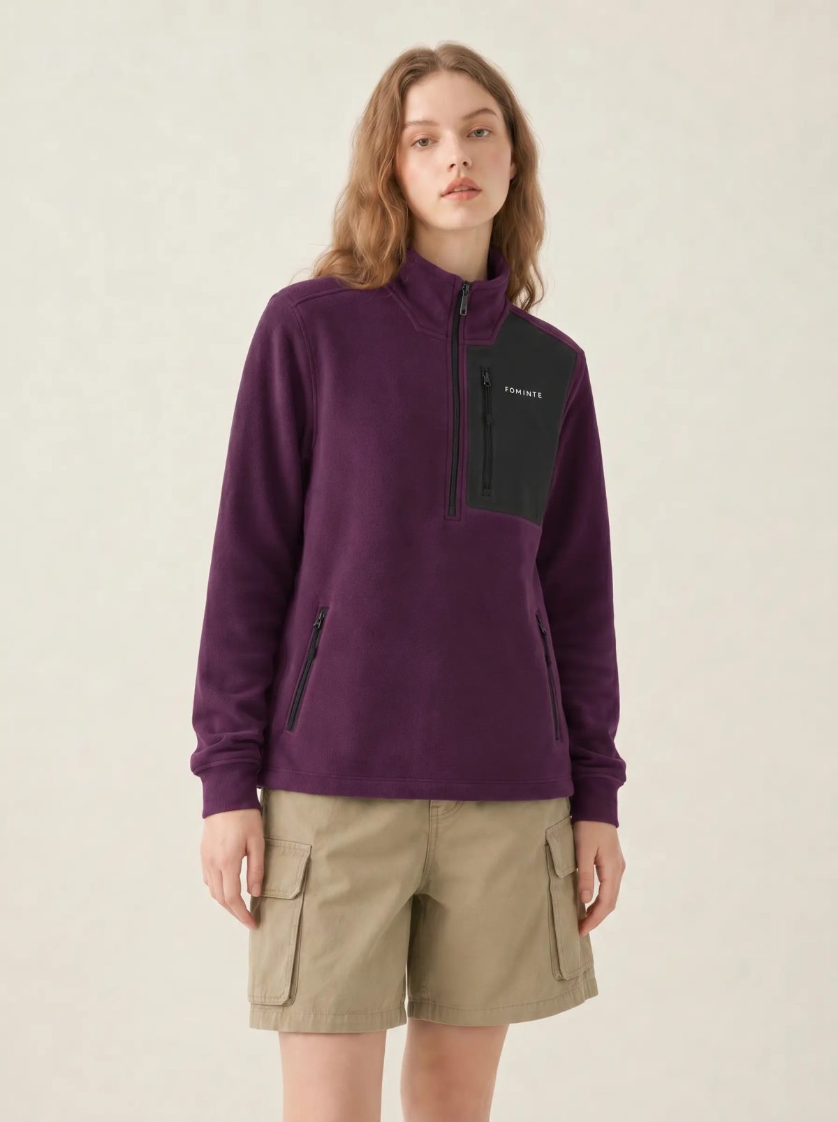 Sudadera polar de senderismo con cuello alto morada, imagen 5